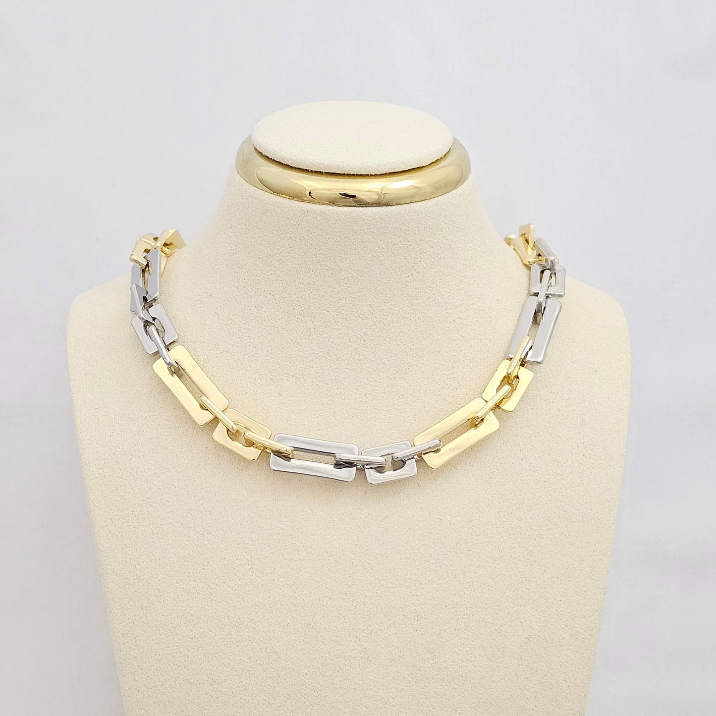 CADENA AROS CUADRADOS DORADO Y PLATEADO RF K6756