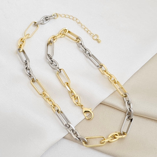 CADENA AROS OVALADOS DORADO Y PLATEADO RF K6759