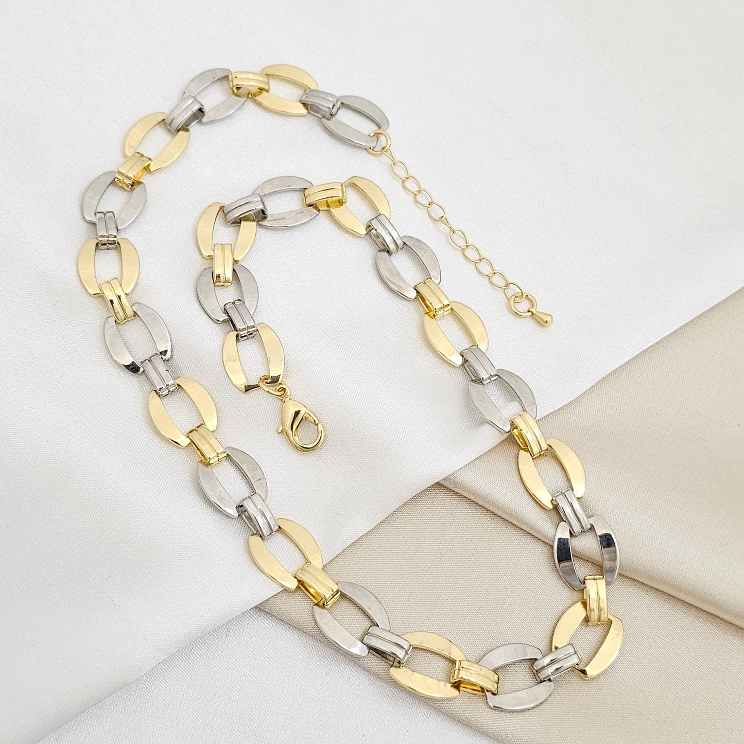CADENA ESLABONES DORADO Y PLATEADO CON EXTENSOR RF K6760