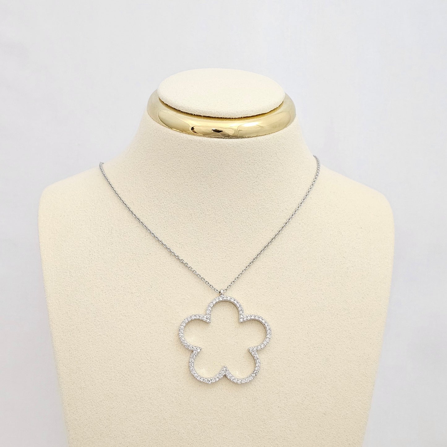 CADENA MINI AROS PLATEADO DIJE FLOR GRANDE RF K6780