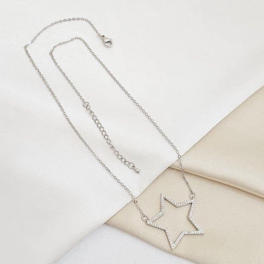 CADENA MINI AROS PLATEADO DIJE ESTRELLA GRANDE RF K6782