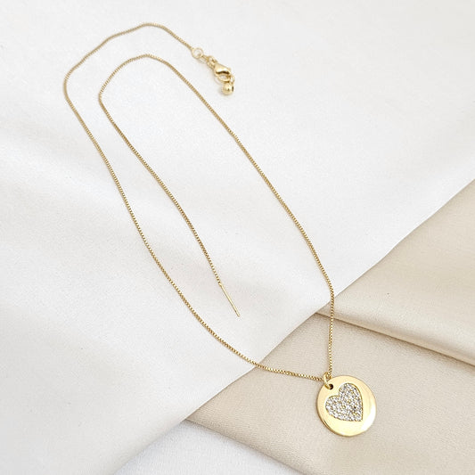 CADENA VENECIANA PUNTA AGUJA DIJE CORAZON DORADO RF K6783