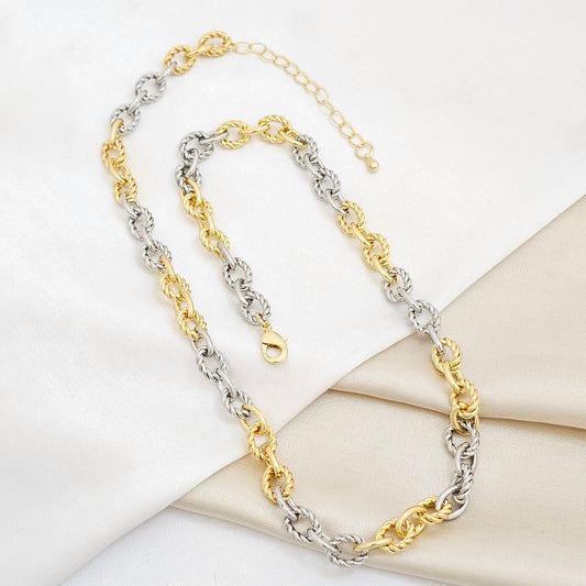 CADENA MINI AROS TRENZADOS DORADO Y PLATEADO RF K6824