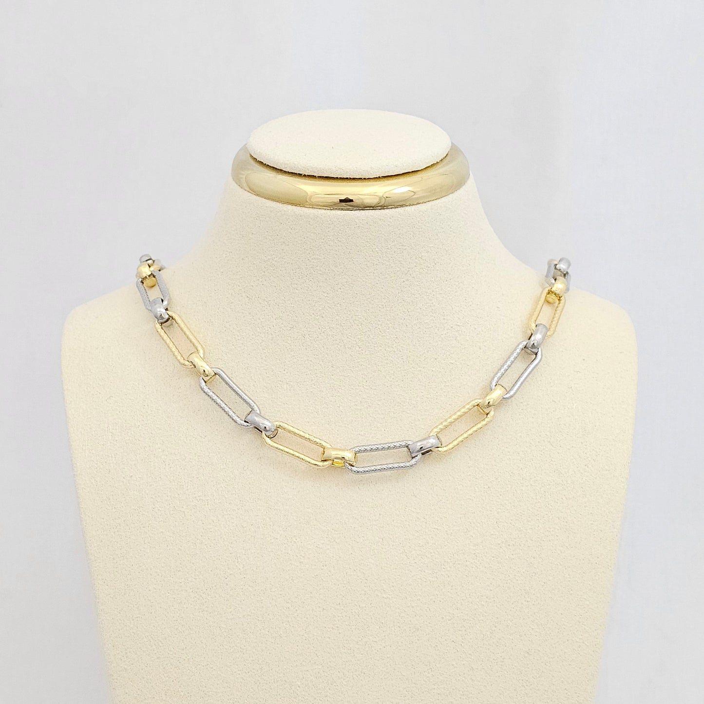 CADENA AROS RAYADOS DORADO Y PLATEADO RF K6825