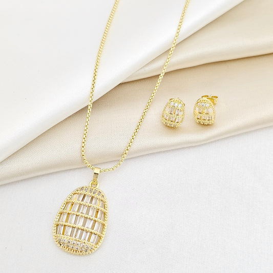SET CADENA DIJE Y TOPO FIGURA CON CIRCONES DORADO RF K6851