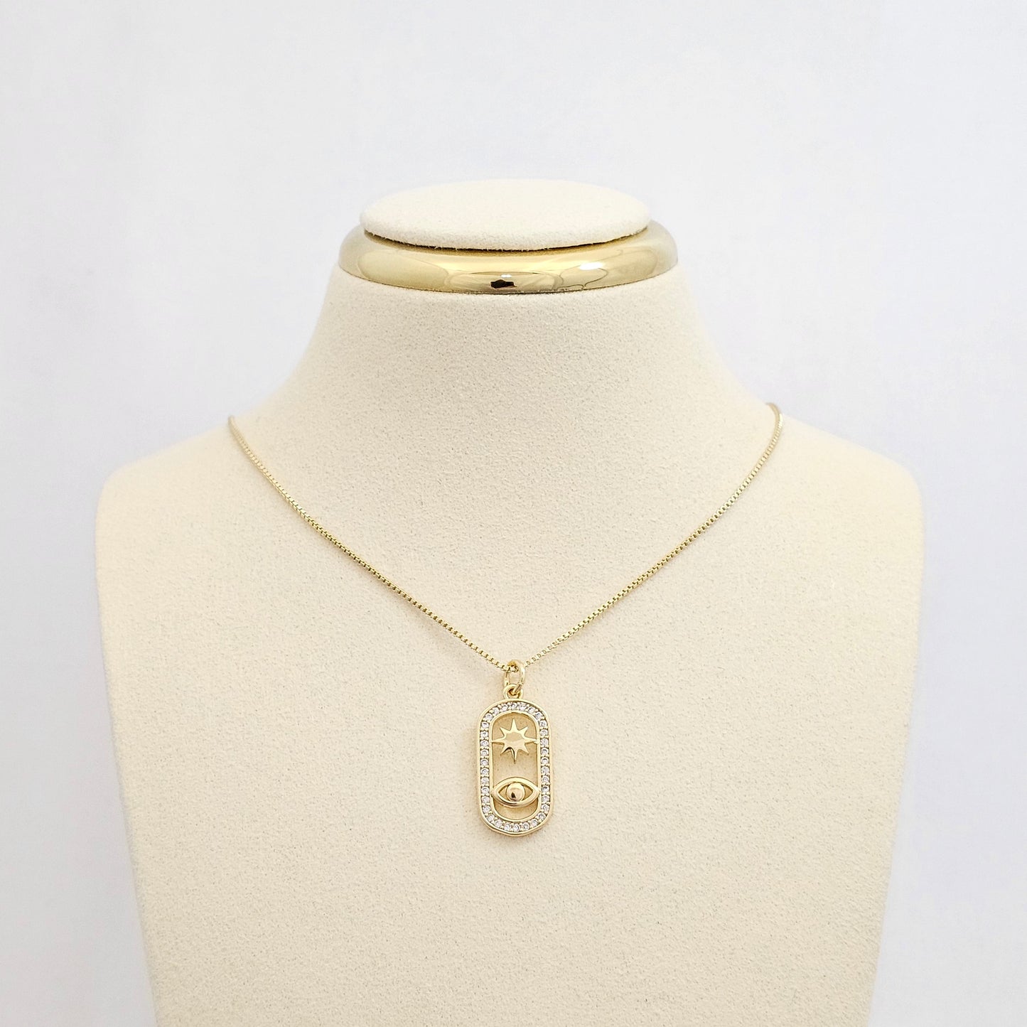 CADENA VENECIANA PUNTA AGUJA DIJE SOL Y OJO DORADO RF K6968