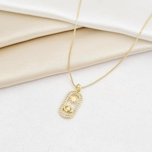 CADENA VENECIANA PUNTA AGUJA DIJE SOL Y OJO DORADO RF K6968