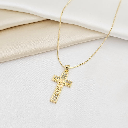 CADENA VENECIANA PUNTA AGUJA DIJE CRISTO DORADO RF K6969