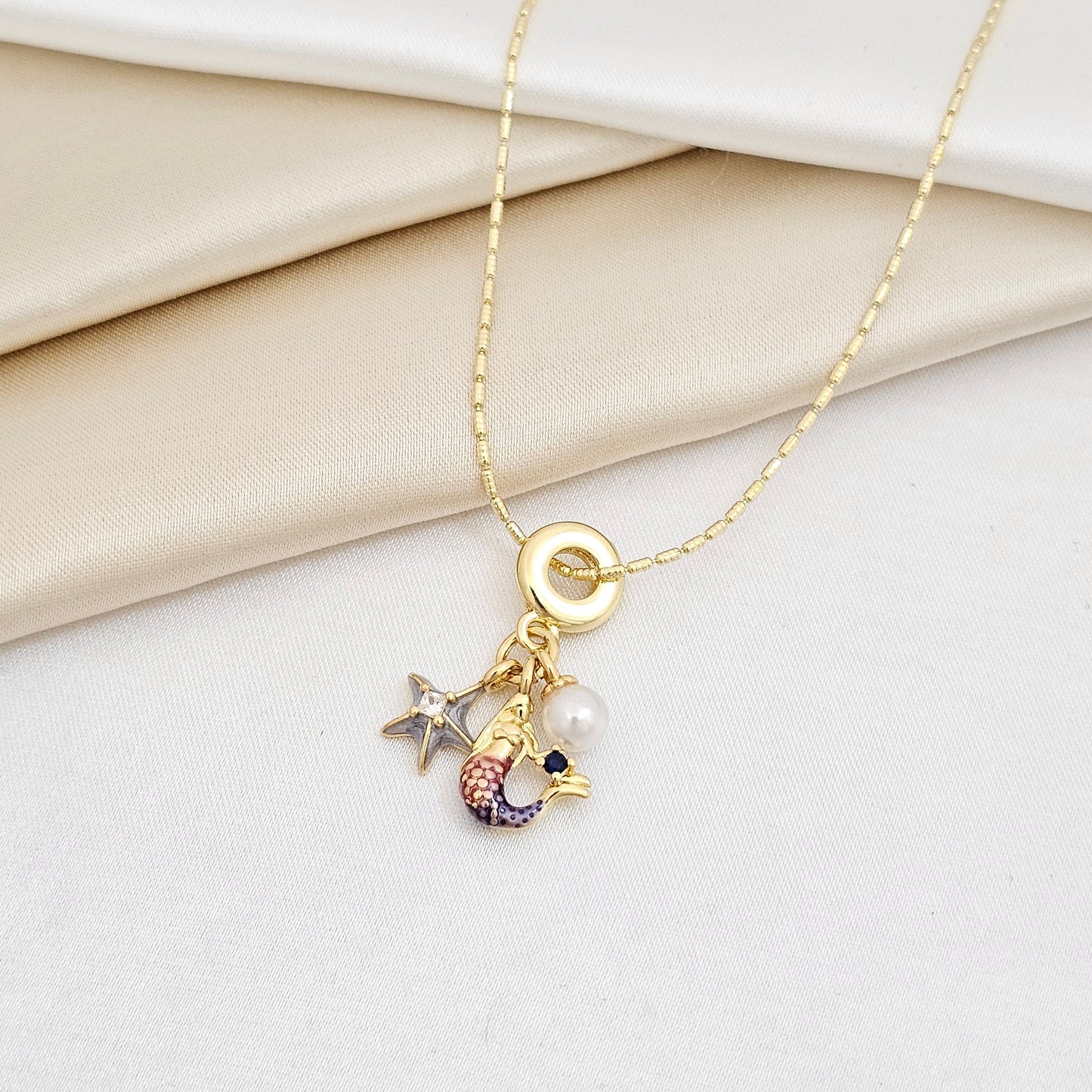CADENA CANUTILLO RAYADO DIJE SIRENA Y ESTRELLA DORADO RF K6971
