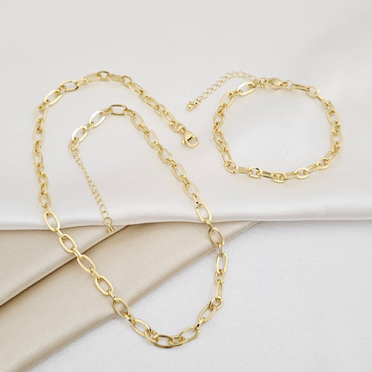 SET CADENA Y PULSERA AROS LISOS CON EXTENSOR DORADO RF K6973