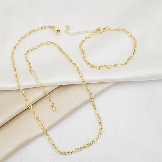 SET CADENA Y PULSERA AROS 2X1 CON EXTENSOR DORADO RF K6975