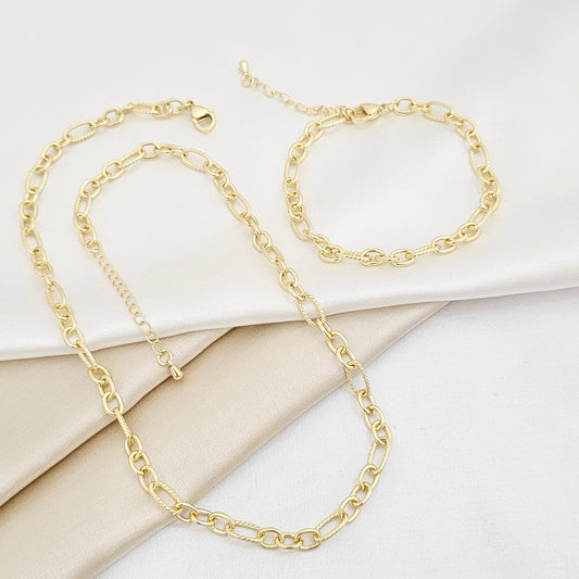 SET CADENA Y PULSERA AROS 3X1 CON EXTENSOR DORADO RF K6977