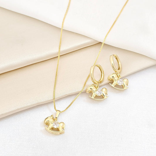 SET CADENA Y CANDONGA CABALLITO CON CIRCON DORADO RF K7538