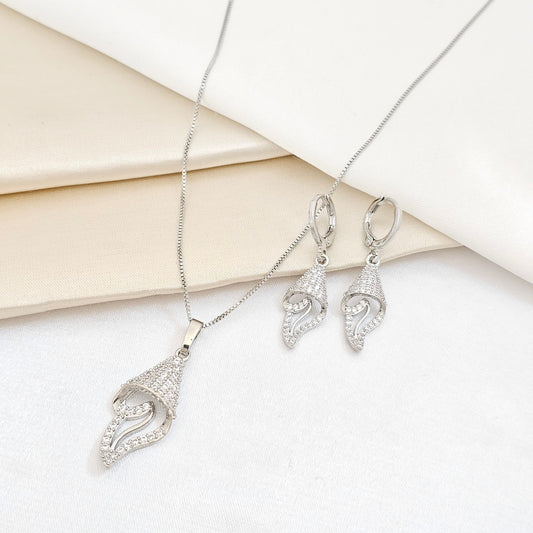 SET CADENA Y CANDONGA VENECIANA DIJE FUEGO PLATEADO RF K7540