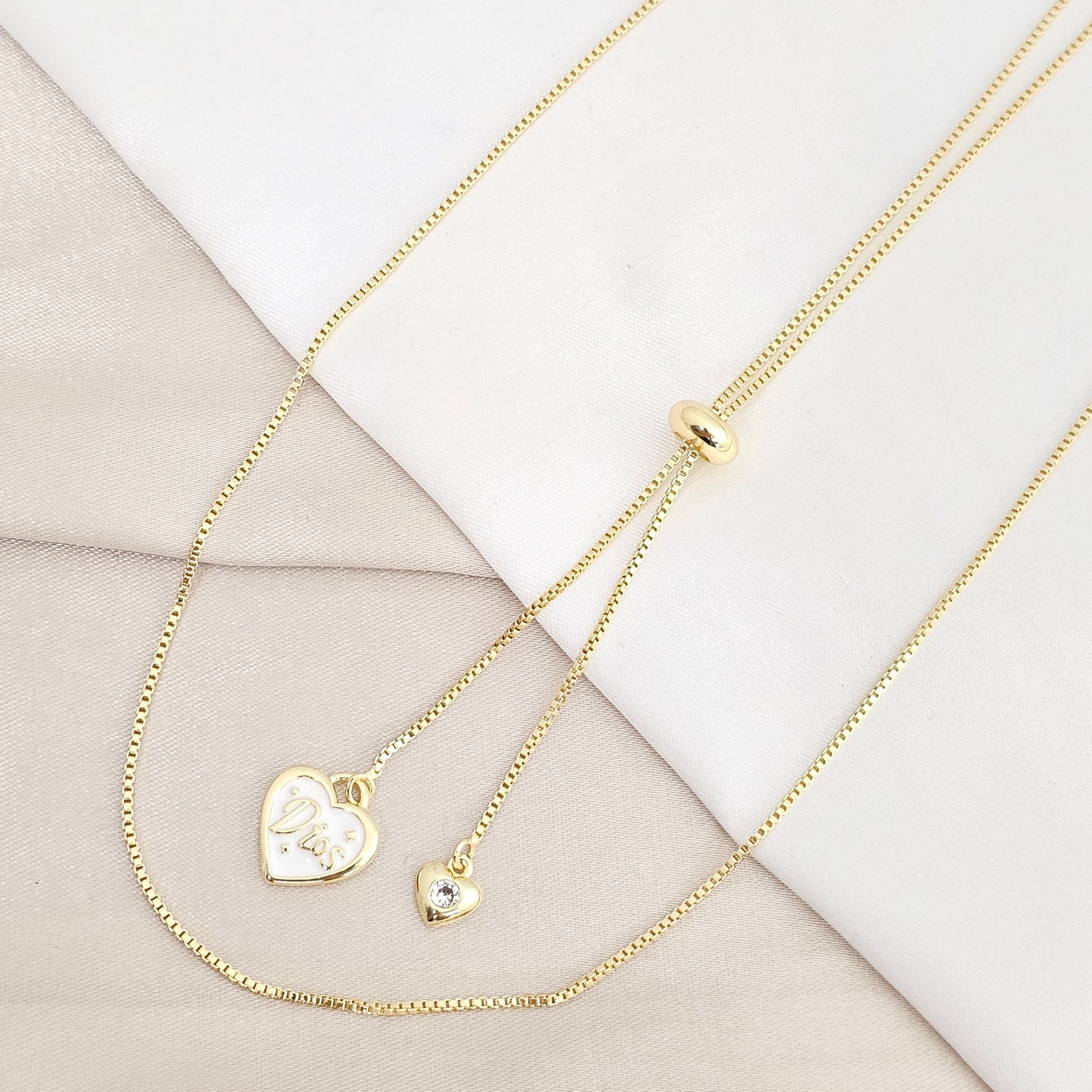 CADENA VENECIANA CORREDIZA CON DIJES CORAZONES RF K8074