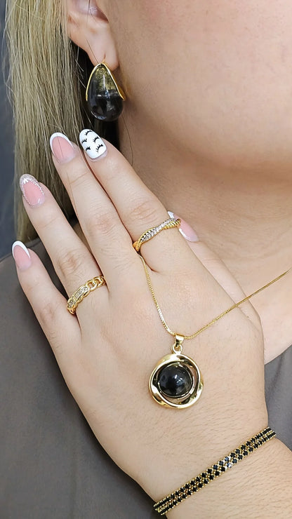 Cadena Veneciana Con Dije Perla De Nacar Negra Rf K8076