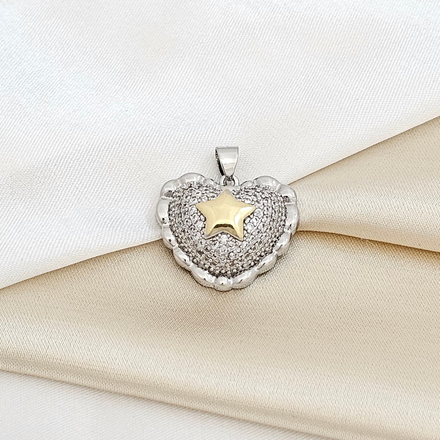 DIJE CORAZON PLATEADO MINI ESTRELLA DORADO RF K5464