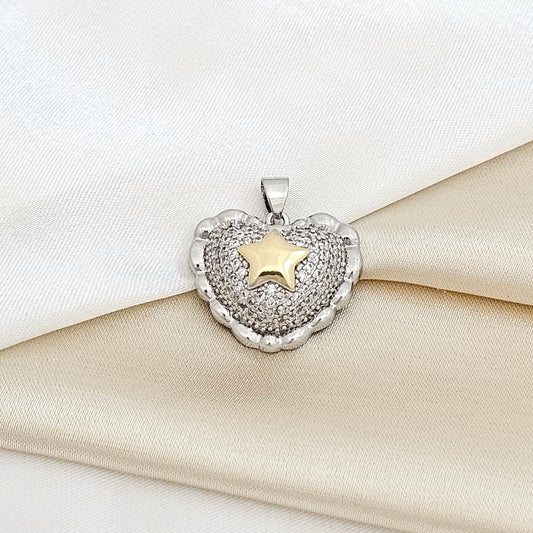 DIJE CORAZON PLATEADO MINI ESTRELLA DORADO RF K5464
