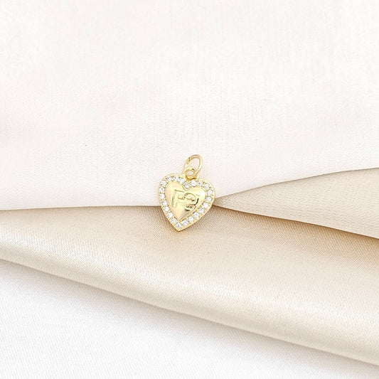 DIJE MINI CORAZON CON PALABRA FE DORADO RF K5731