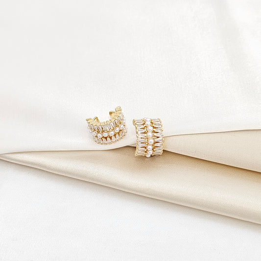 EARCUFF ELEGANTE PERLAS Y CIRCONES DORADO RF K5708