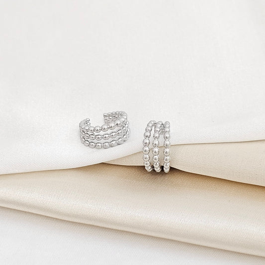 EARCUFF BALINES TRES LINEAS PLATEADO RF K5717