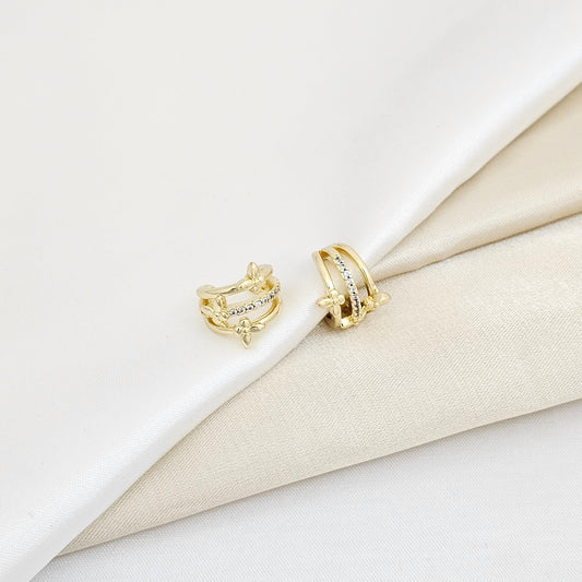 EARCUFF TRES LINEAS MARIPOSAS CON CIRCONES DORA RF K6008