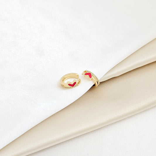 EARCUFF CORAZON ROJO CON CIRCONES DORADO RF K6186