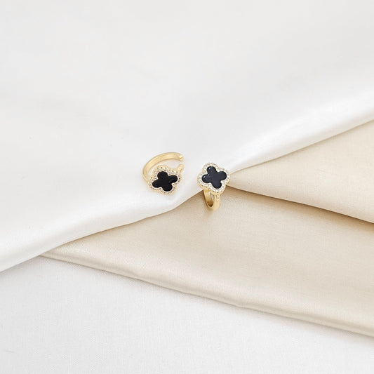 EARCUFF DORADO TREBOL NEGRO CON CIRCONES RF K6338