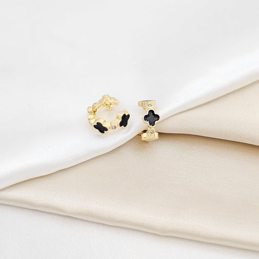 EARCUFF DORADO MINI TREBOL NEGRO CON CIRCON RF K6341