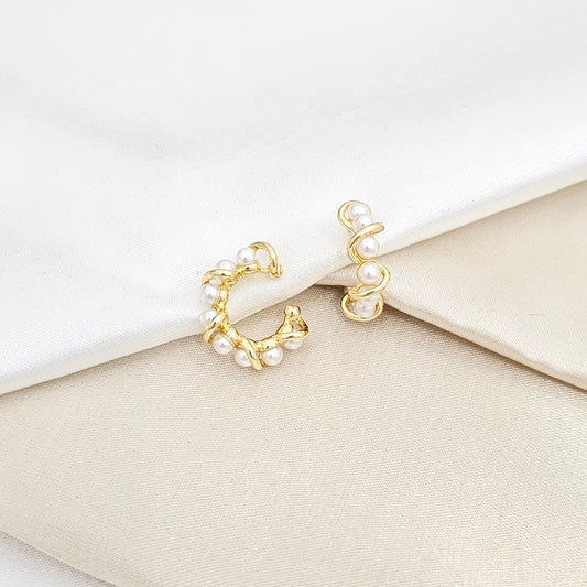 EARCUFF TRENZA DORADO CON PERLAS RF K6618