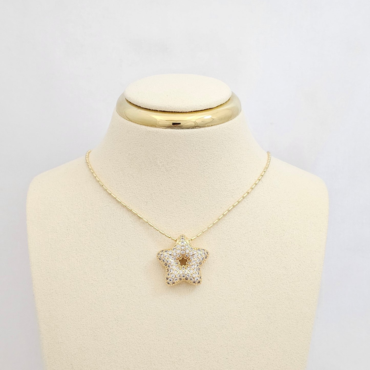 CADENA CANUTILLO RAYADO PUNTA AGUJA DIJE ESTRELLA DORADO RF K6929