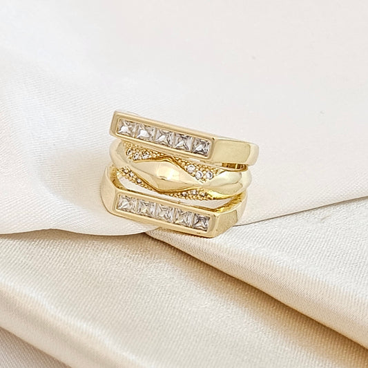 ANILLO TRIPLE ELEGANTE CIRCONES DORADO RF K7626