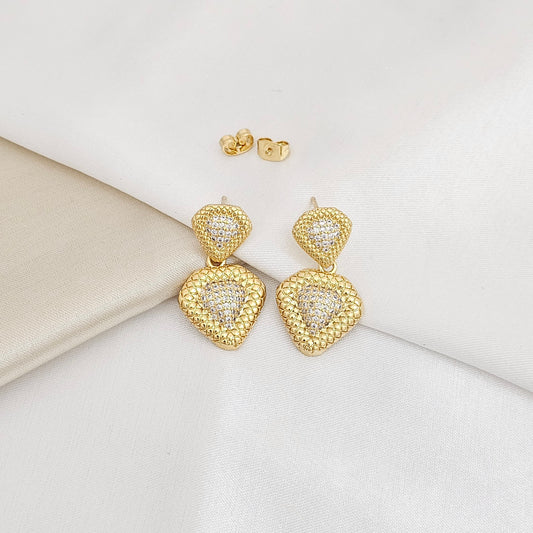 TOPO DOBLE CORAZON COLGANTE CIRCONES DORADO RF K5531