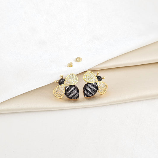 TOPO ABEJA DORADO CON CIRCONES NEGROS RF K6218