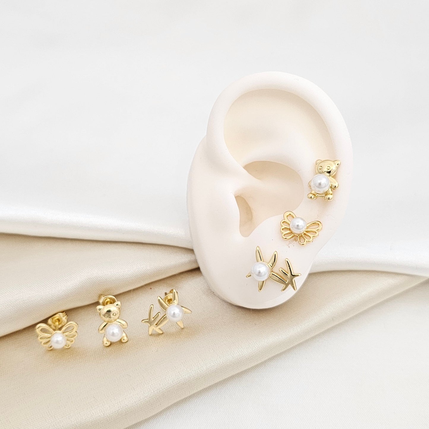 SET TRES TOPOS MARIPOSA OSO Y ESTRELLAS DORADO RF K7058