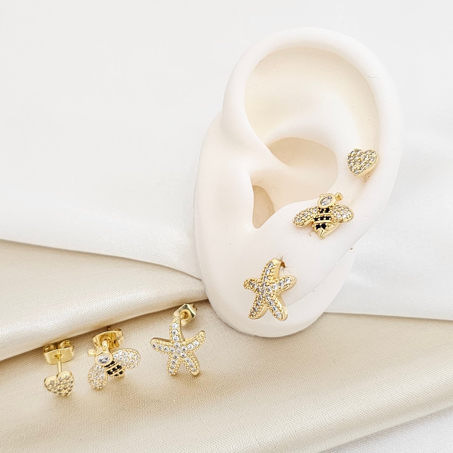 SET TRES TOPOS ESTRELLA ABEJA Y CORAZON DORADO RF K7248