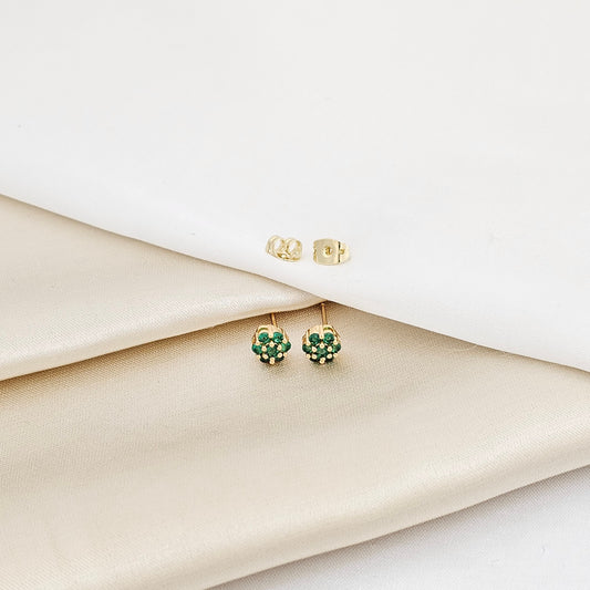 TOPO MINI FLOR DORADO CIRCONES VERDES RF K7448