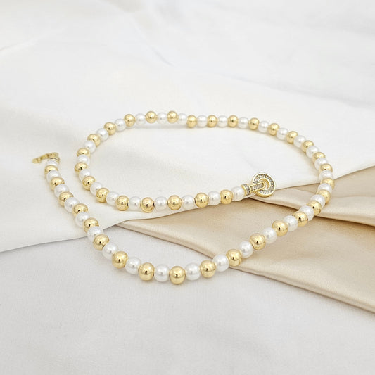 GARGANTILLA BALINES DORADO Y PERLAS CON BROCHE RF K4462