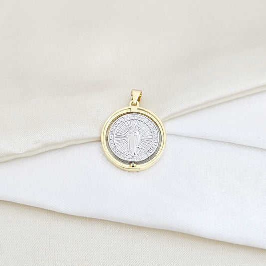 DIJE VIRGEN DE GUADALUPE GIRATORIO PLATEADO Y DORADO RF K5827