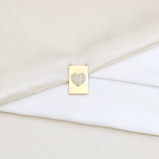 DIJE CUADRO DORADO CON CORAZON Y CIRCONES RF K5854