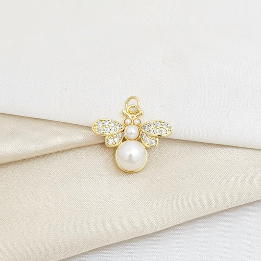 DIJE ABEJA CON PERLAS Y CIRCONES DORADO RF K5944