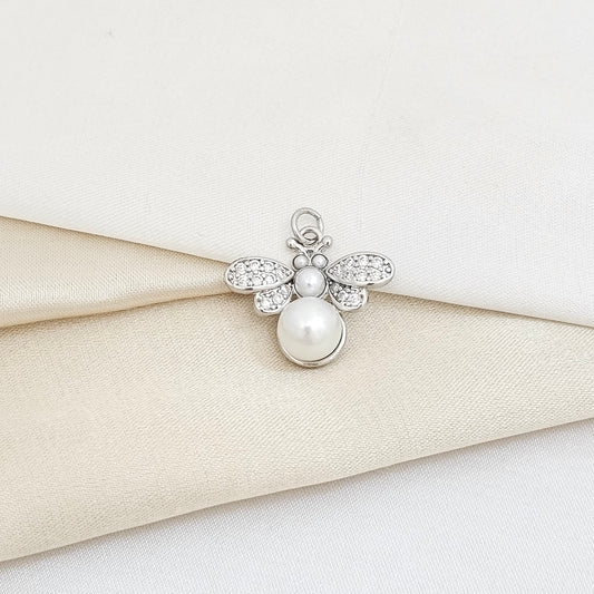 DIJE ABEJA CON PERLAS Y CIRCONES PLATEADO RF K5945