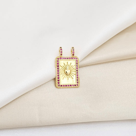 DIJE SAGRADO CORAZON CON CIRCONES FUCSIA DORADO RF K6080