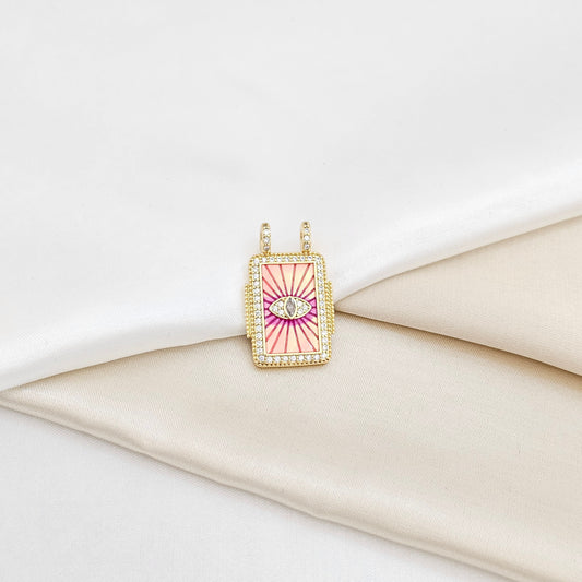 DIJE CUADRO ROSA CON OJO CIRCONES DORADO RF K6391