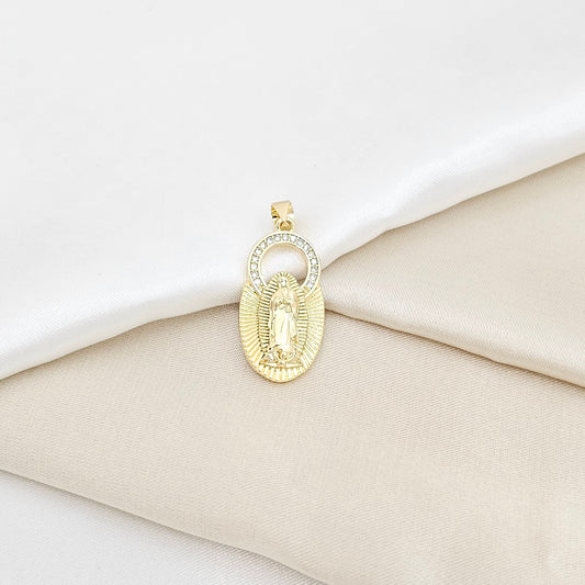DIJE MEDALLA VIRGEN DE GUADALUPE CIRCONES DORADO RF K6462