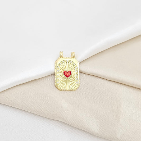 DIJE PLACA DORADO CON CORAZON ROJO RF K6489