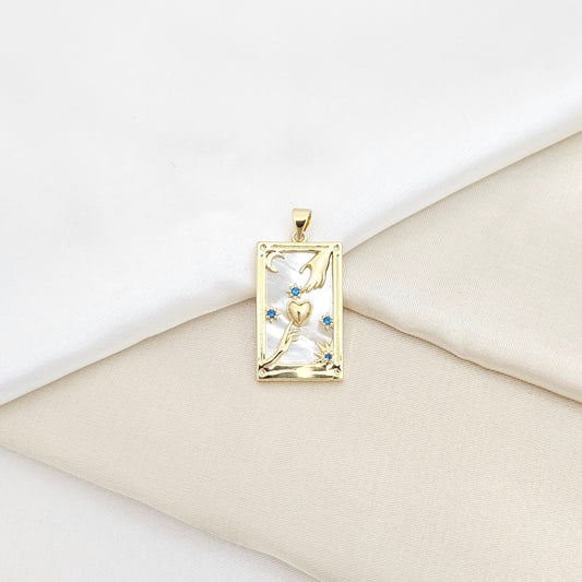 DIJE CUADRO GRANDE NACAR FLORES Y CORAZON DORADO RF K6563