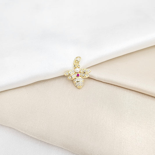 DIJE ABEJA DORADO CIRCON FUCSIA Y PERLA RF K6685