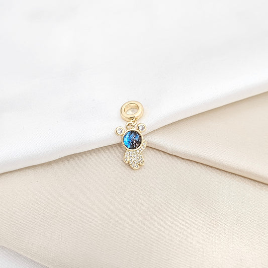 CHARM MINI OSO DORADO Y ESFERA AZUL RF K6688