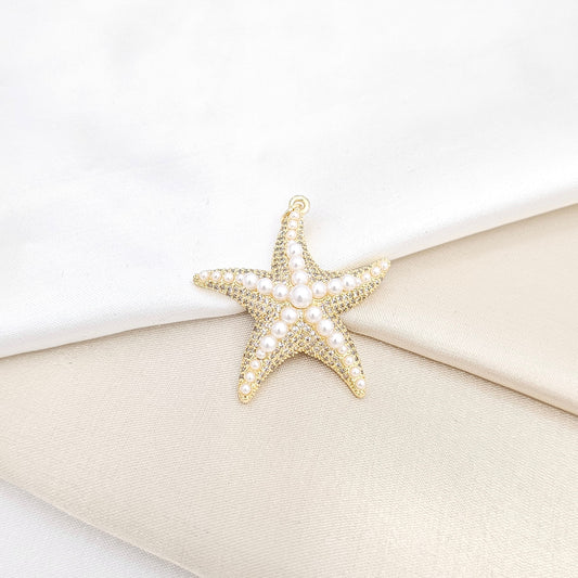 DIJE ESTRELLA DE MAR GRANDE DORADO CON PERLAS RF K6702
